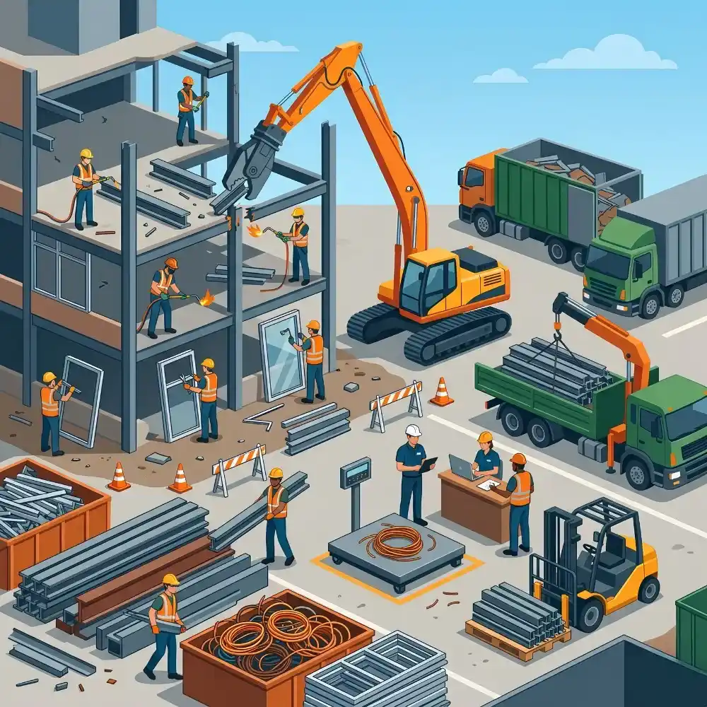 Building demolition work in progress using advanced machinery in Ghaziabad.